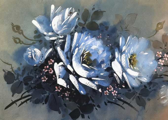 Blue Roses Watercolor Painting