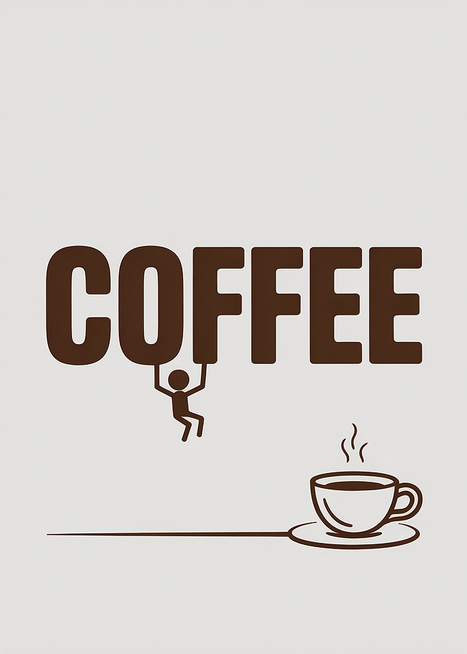 Coffee text art with a man and cup