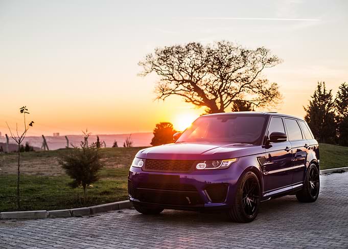 Purple Range Rover at Sunset