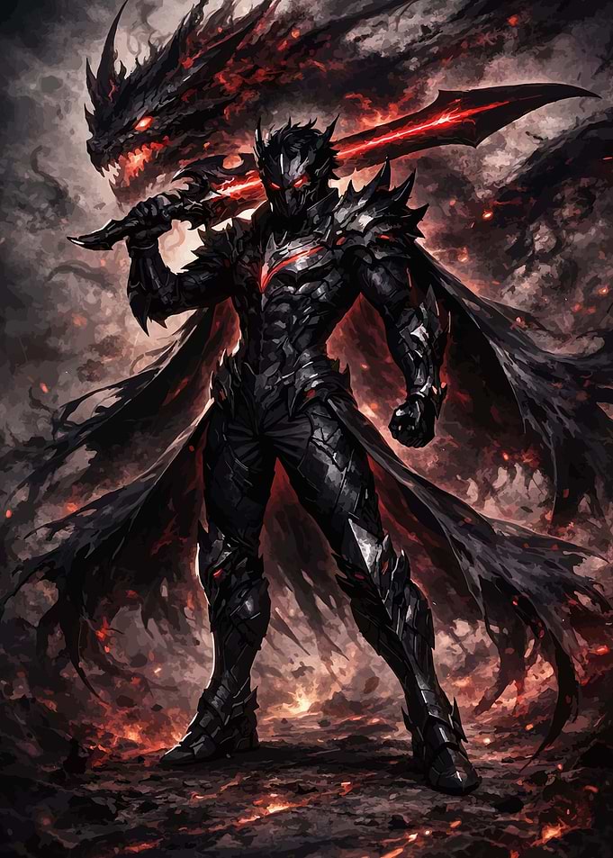 Dark Knight with Fiery Dragon
