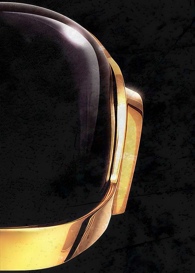 Close-up of a golden helmet visor