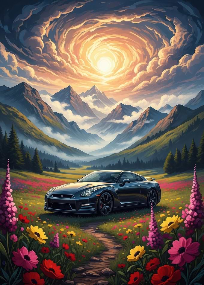 Nissan GT-R in a Mountain Meadow