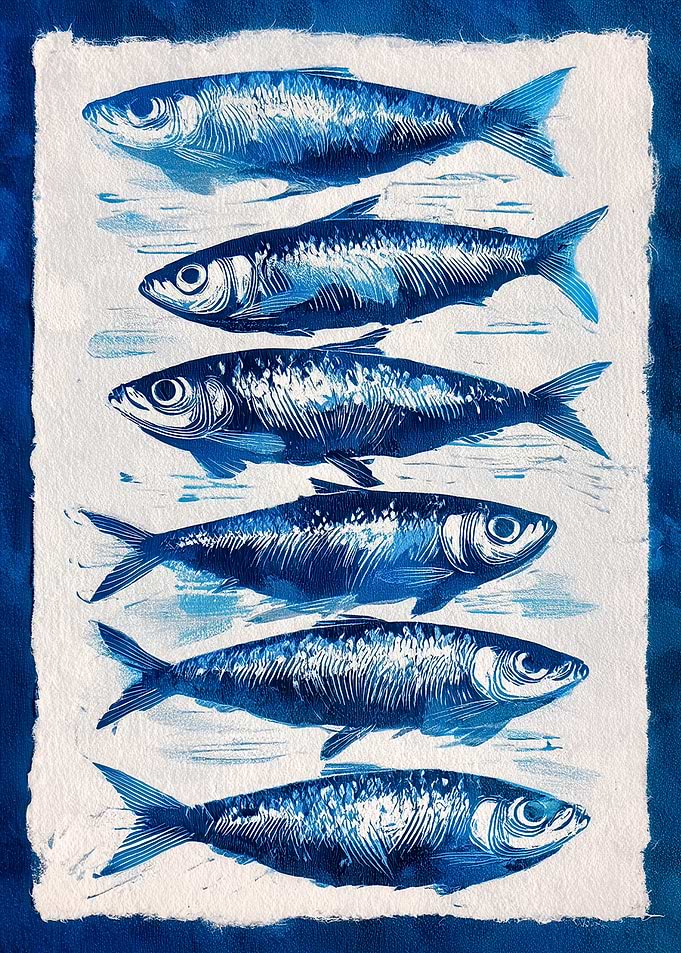 Blue Fish Print