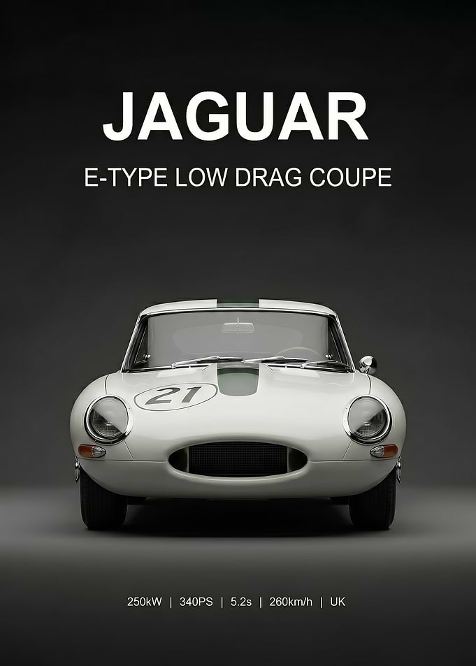 white Jaguar E-Type Low Drag Coupe