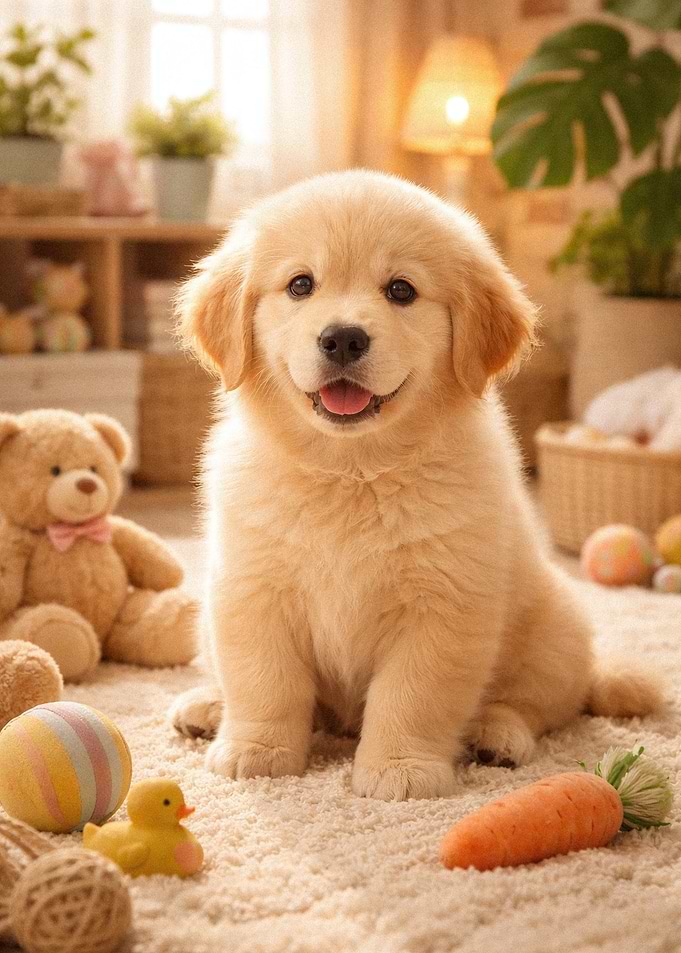 Golden Retriever Puppy with Toys