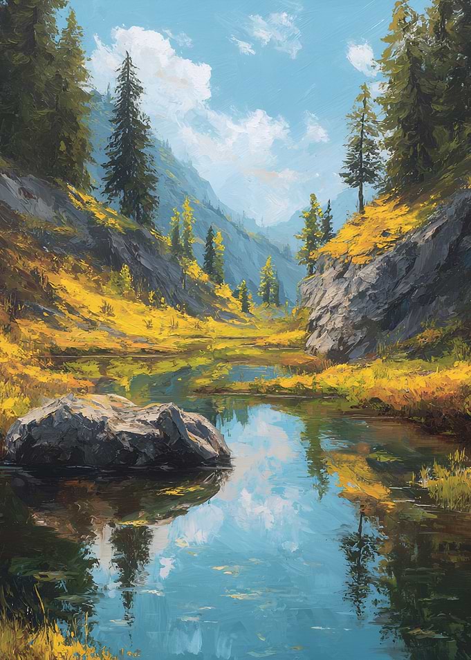 Mountain Lake Reflection Painting