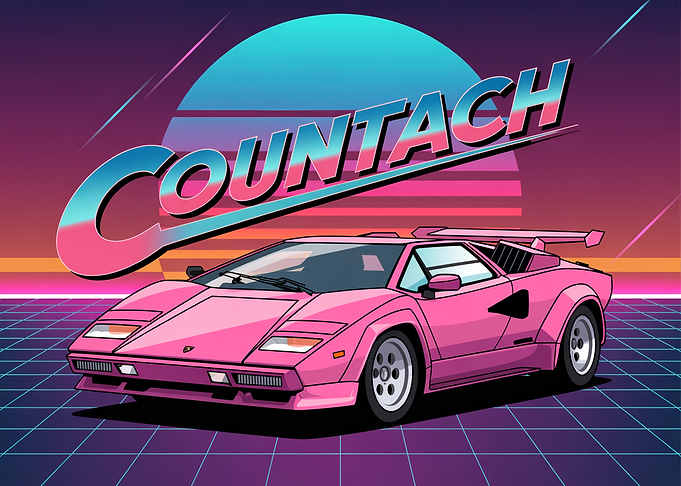 Pink Countach Retro Synthwave