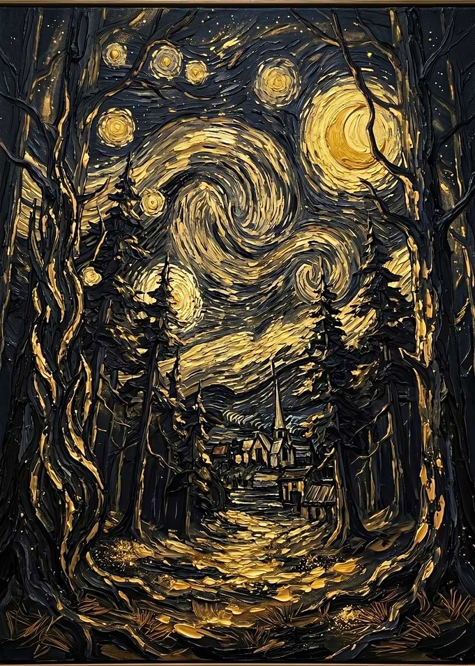 Textured Starry Night Landscape
