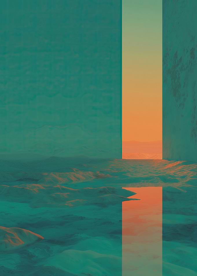 Surreal Landscape with Orange Portal