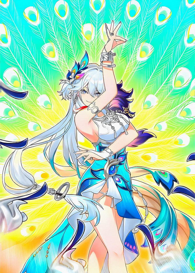 Peacock-themed Anime Girl Dancing