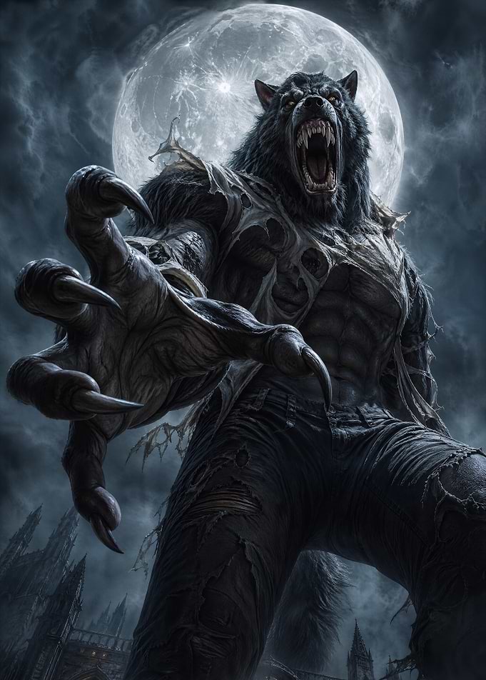 Werewolf howling at the moon