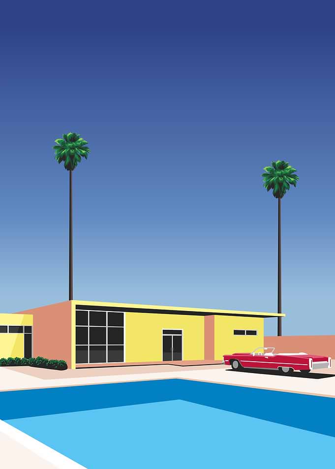Retro Palm Tree House and Car