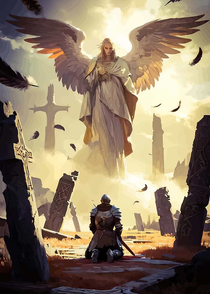 Angel and Knight in Ruined Landscape