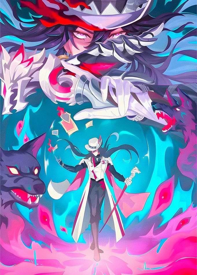 Mysterious Magician with Wolf Companions