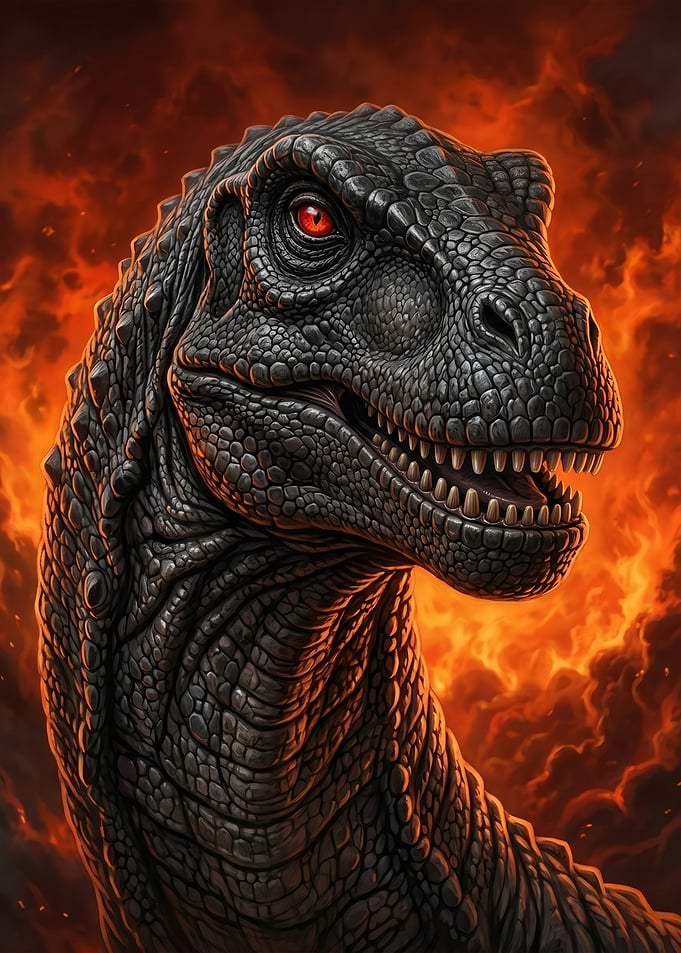 Fierce Dinosaur in Fiery Background