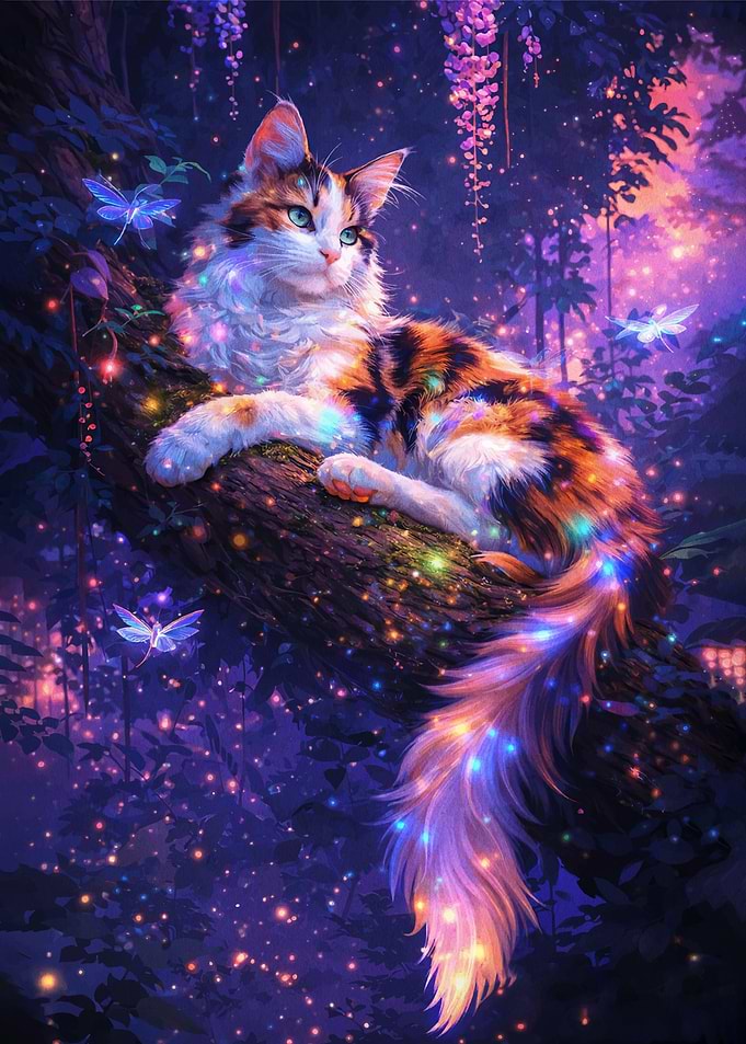 Magical Cat in Enchanted Forest