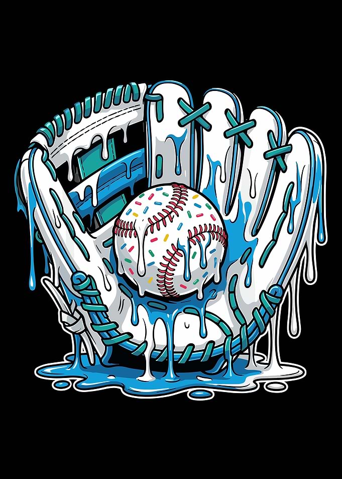 Melting Baseball Poster, Dripping Glove Art, Sweet Sports Wall Print