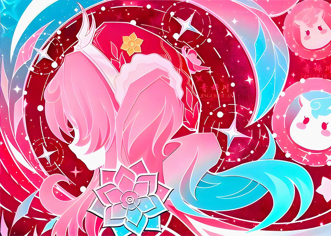 Anime Girl with Pink and Blue Hair