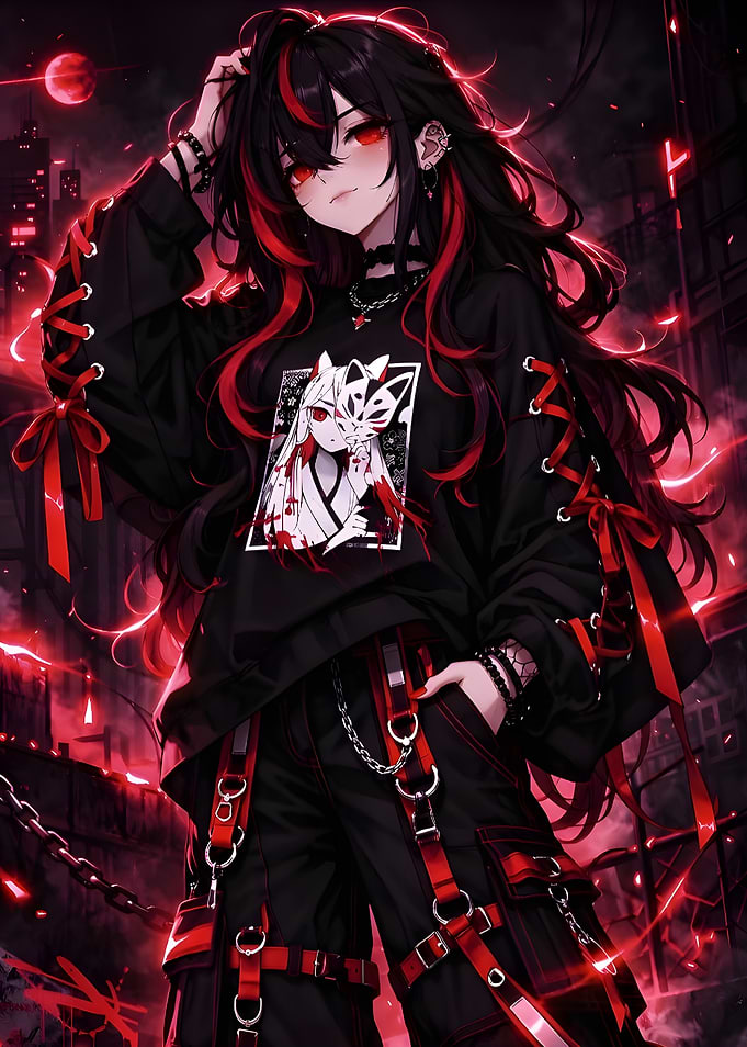 Anime Girl with Red and Black Outfit