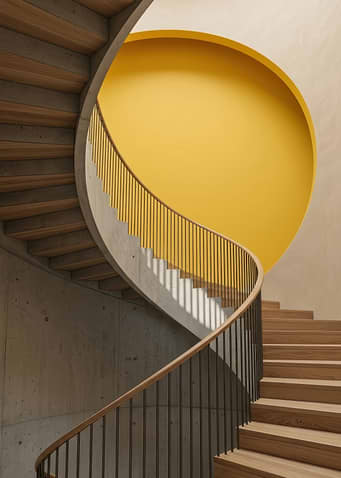 Modern Spiral Staircase with Yellow Accent - Architecture Concept