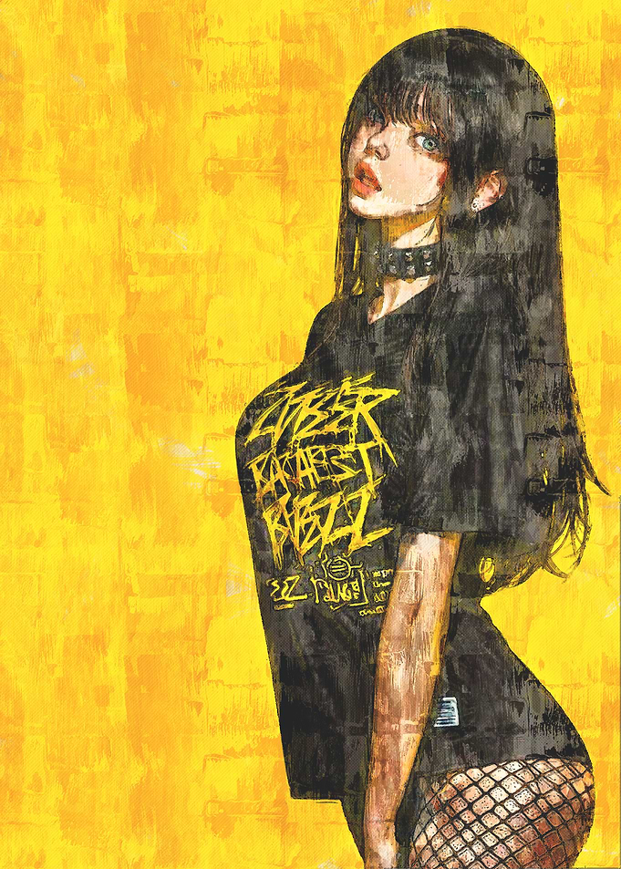 Cyberpunk Girl with Black Hair