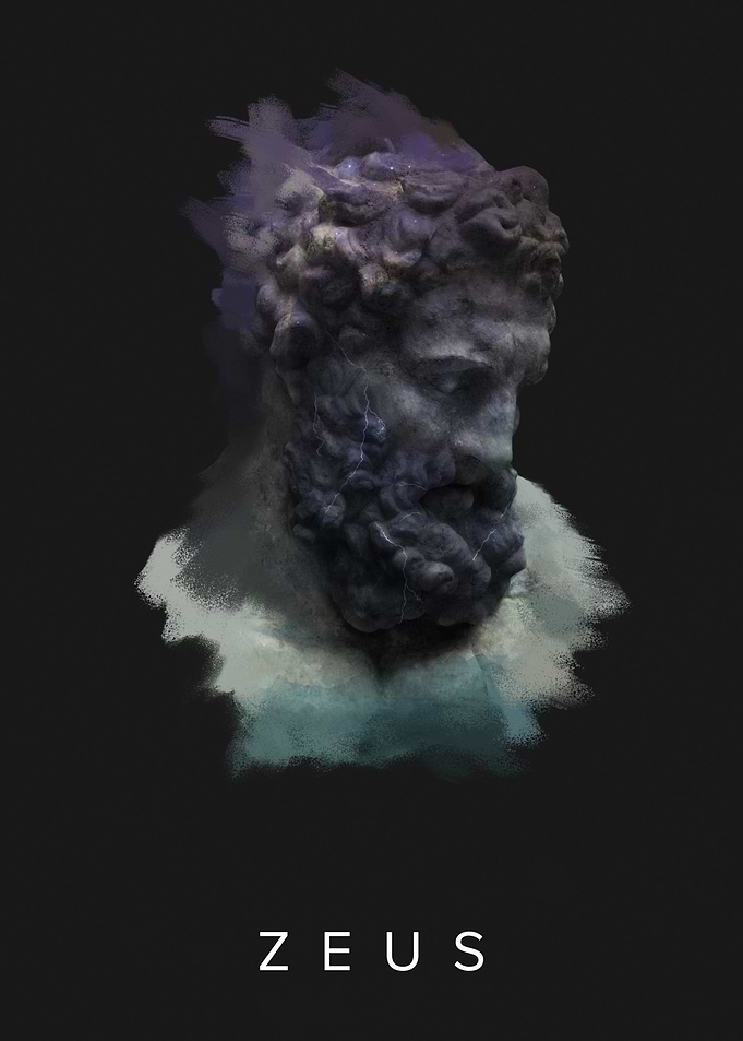 Zeus Bust with Lightning