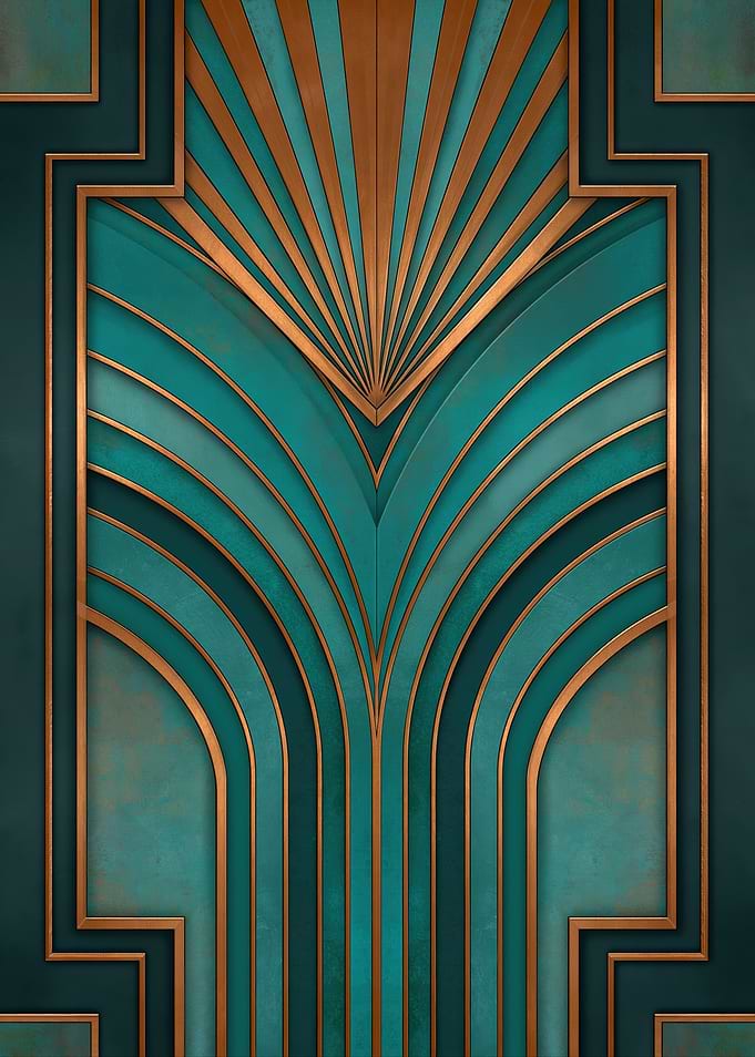 Art Deco Teal and Gold Geometric Pattern
