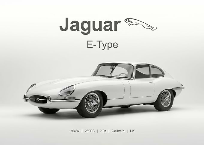 Classic White Jaguar E-Type car poster