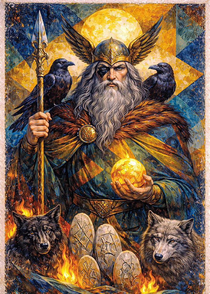 Odin with Ravens and Wolves