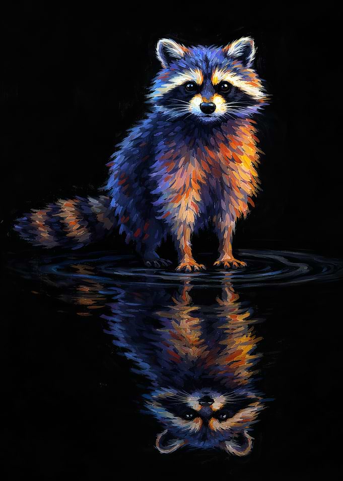 Raccoon Reflection in Water