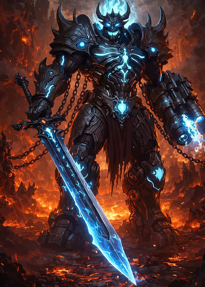 Demonic Warrior with Fiery Background