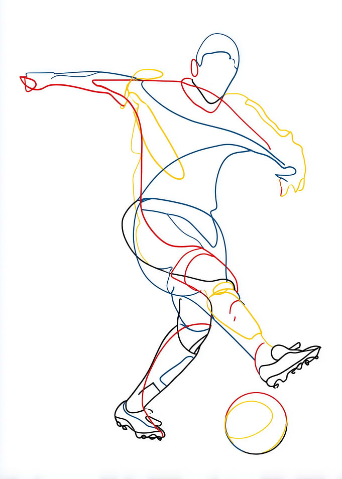 Football Player Kicking Ball Line Art