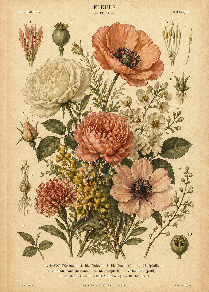 Vintage Botanical Illustration of Flowers