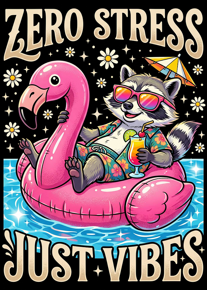 Raccoon on Flamingo Float