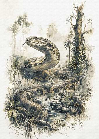 Anaconda in a Jungle Stream