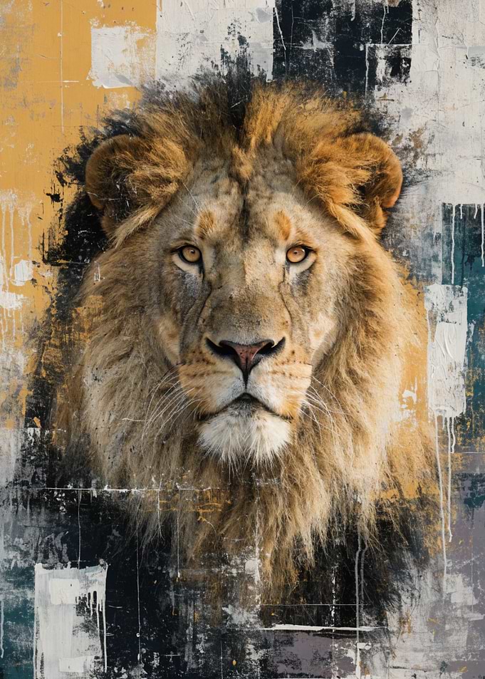 Majestic Lion Portrait with Abstract Background