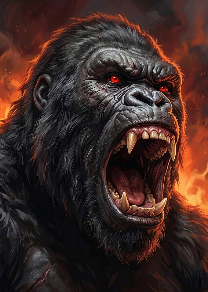 Furious Gorilla Roaring with Red Eyes