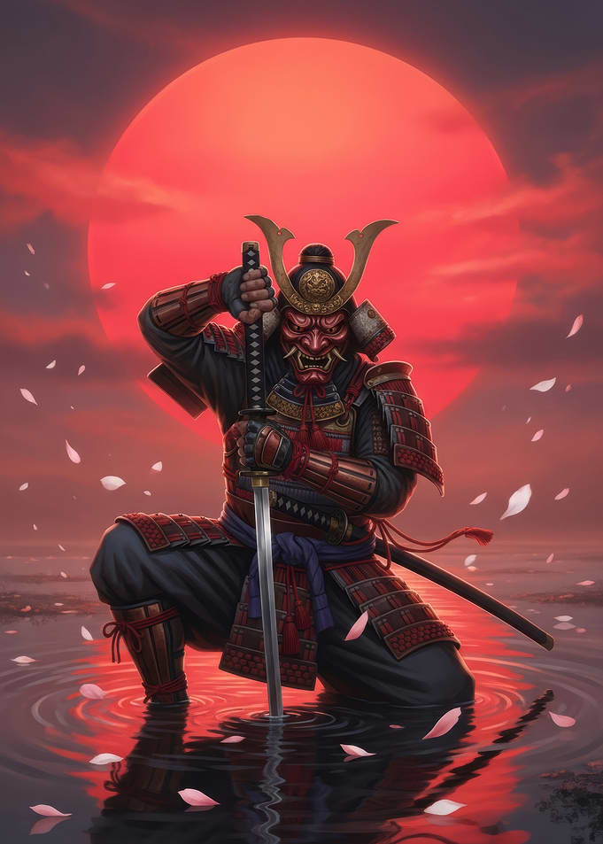Samurai Warrior in Red Sun