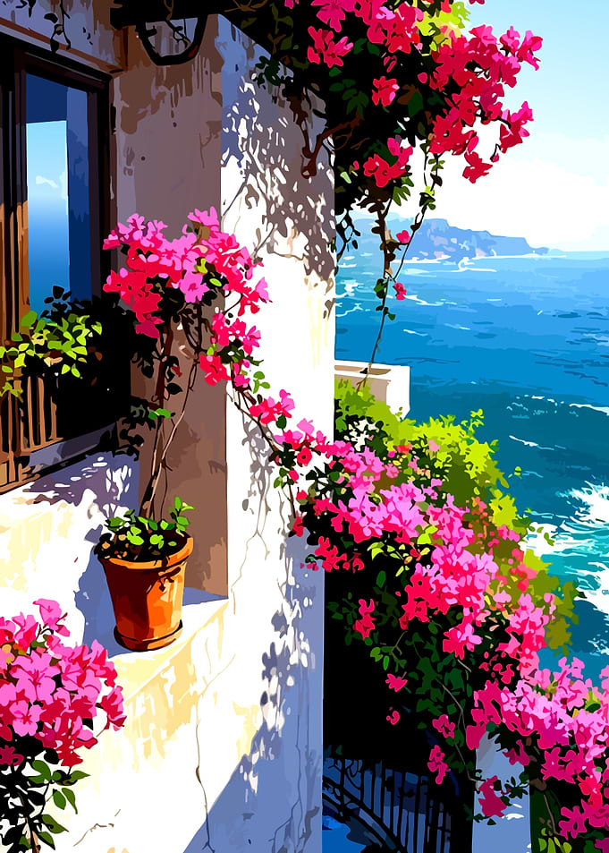 Balcony with Flowers and Ocean View