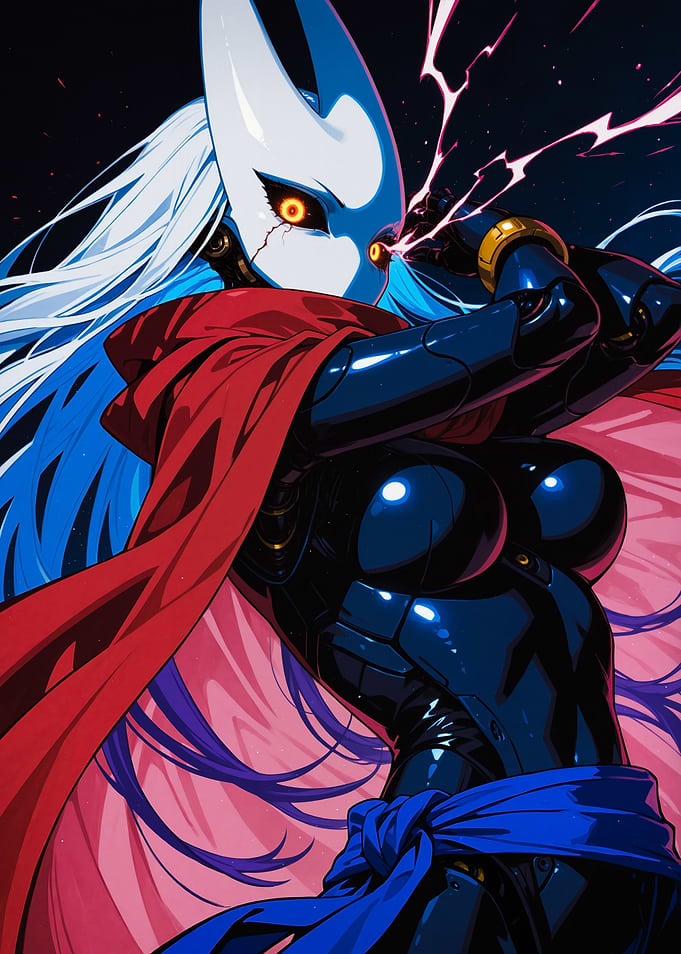 Cyberpunk Anime Character with Red Cape