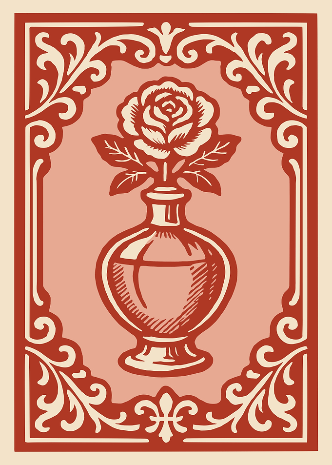 Rose in a Bottle with Ornate Frame