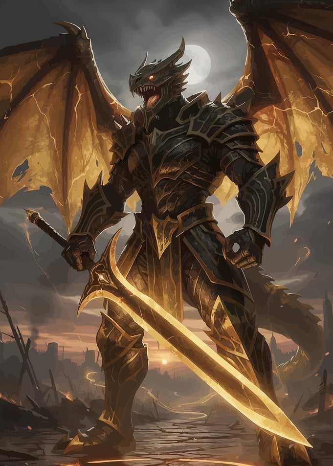 Dragon Knight with Glowing Sword
