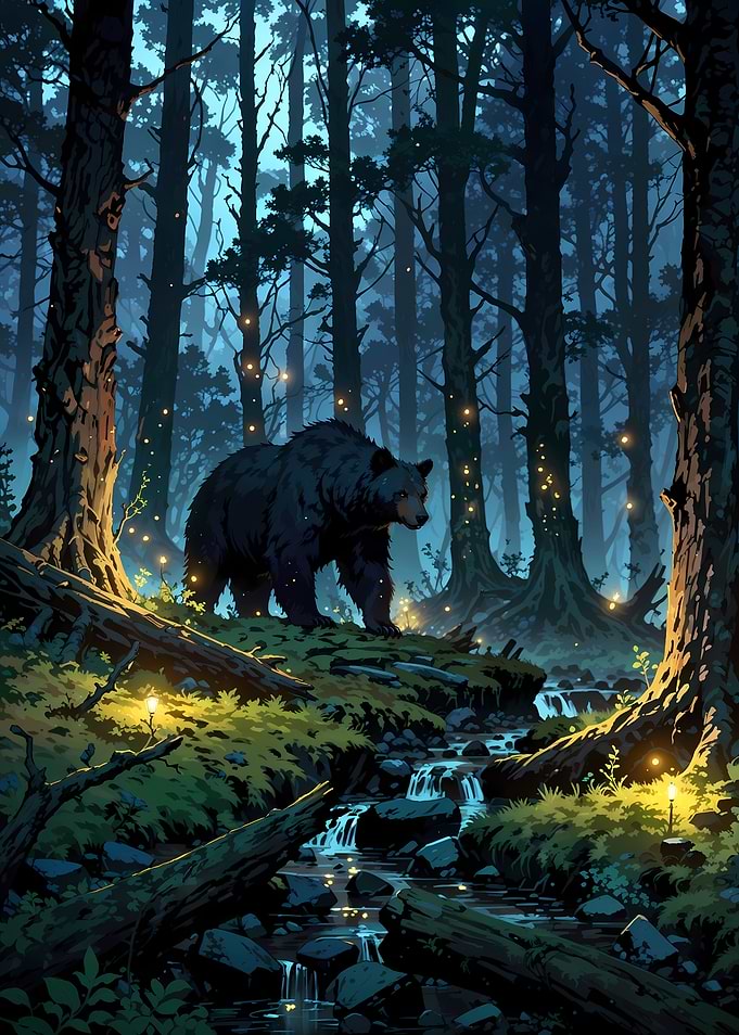 Bear in a magical forest