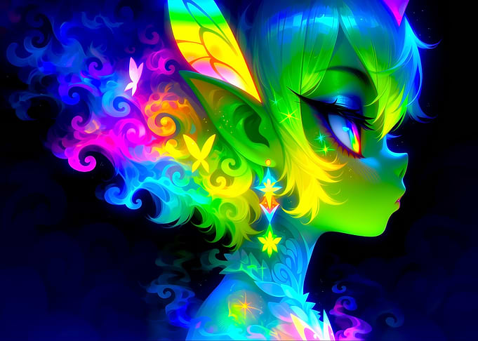 Neon Fairy with Rainbow Smoke
