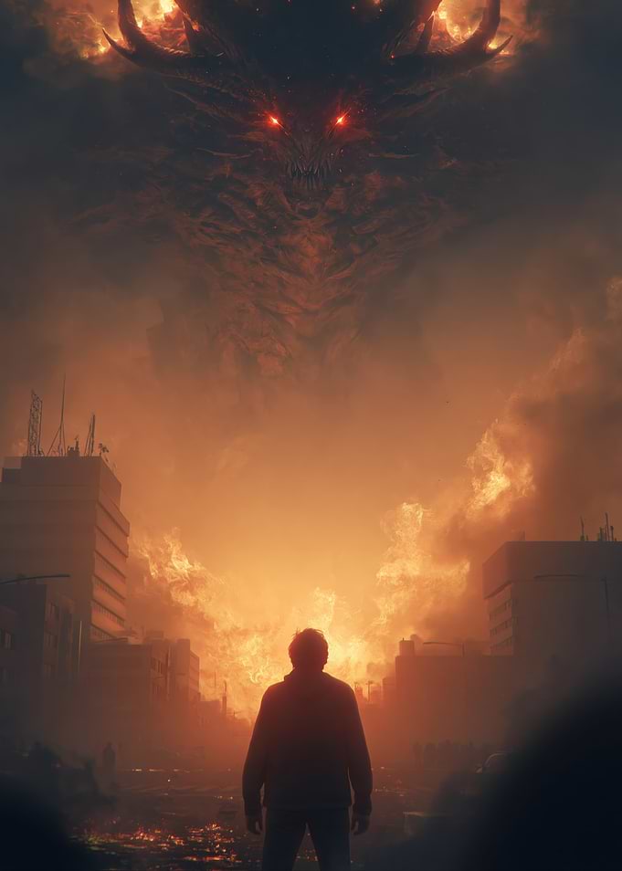 Giant Demon Over City