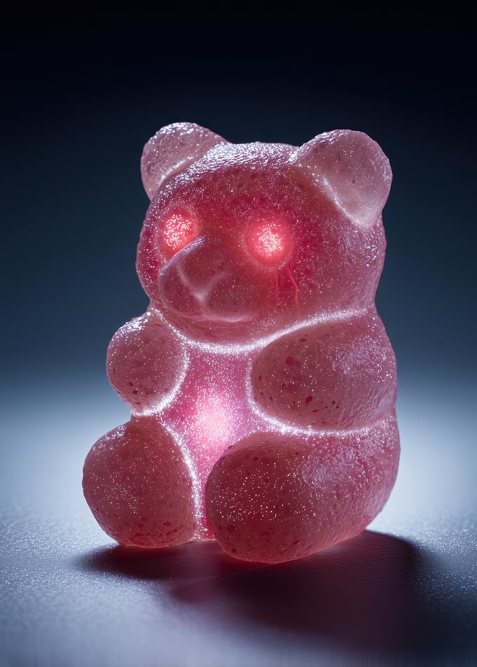 Glowing Gummy Bear with Red Eyes