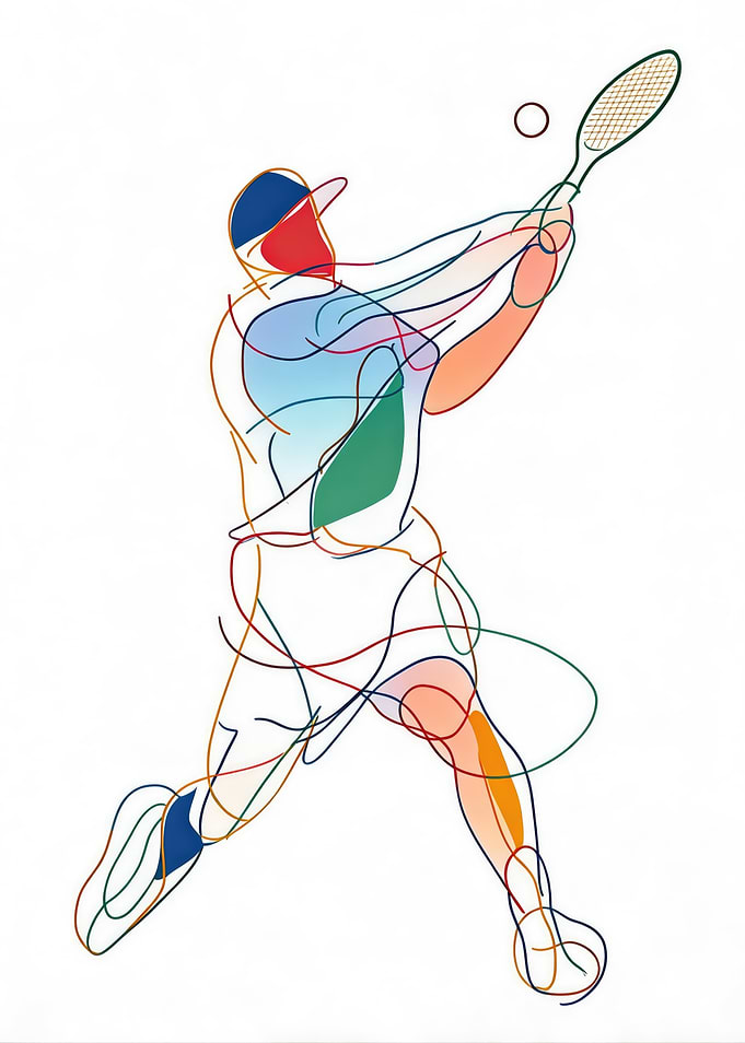 Abstract Tennis Player Swinging Racket Line Art