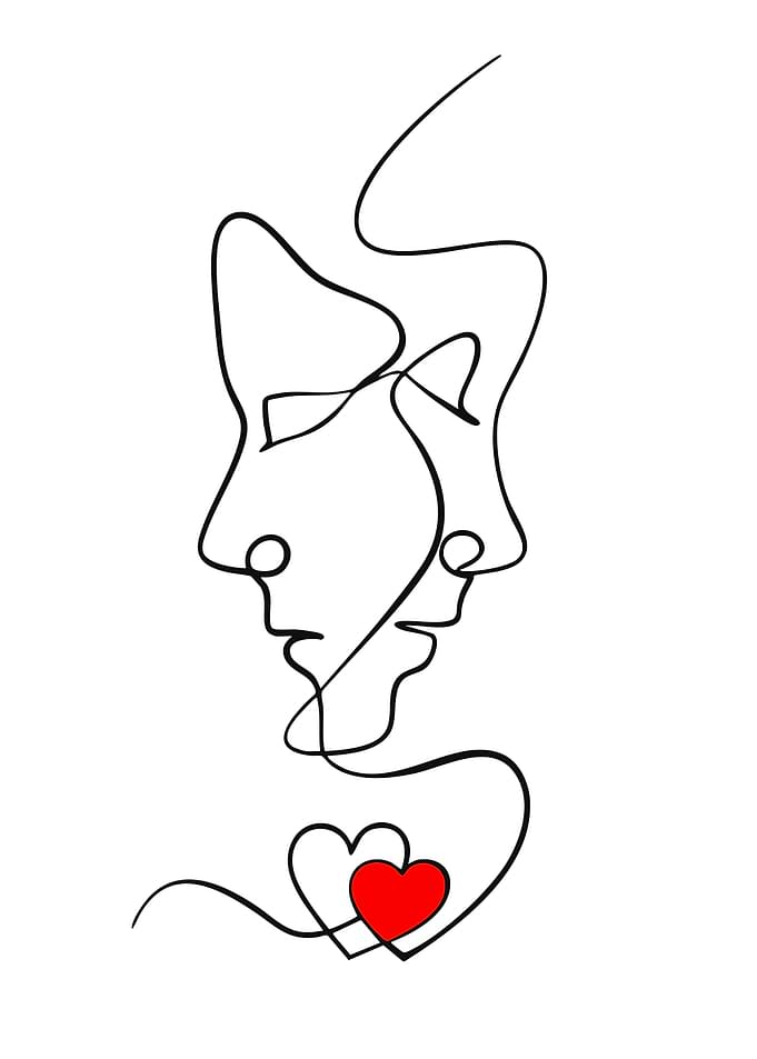Abstract Couple Faces with Heart