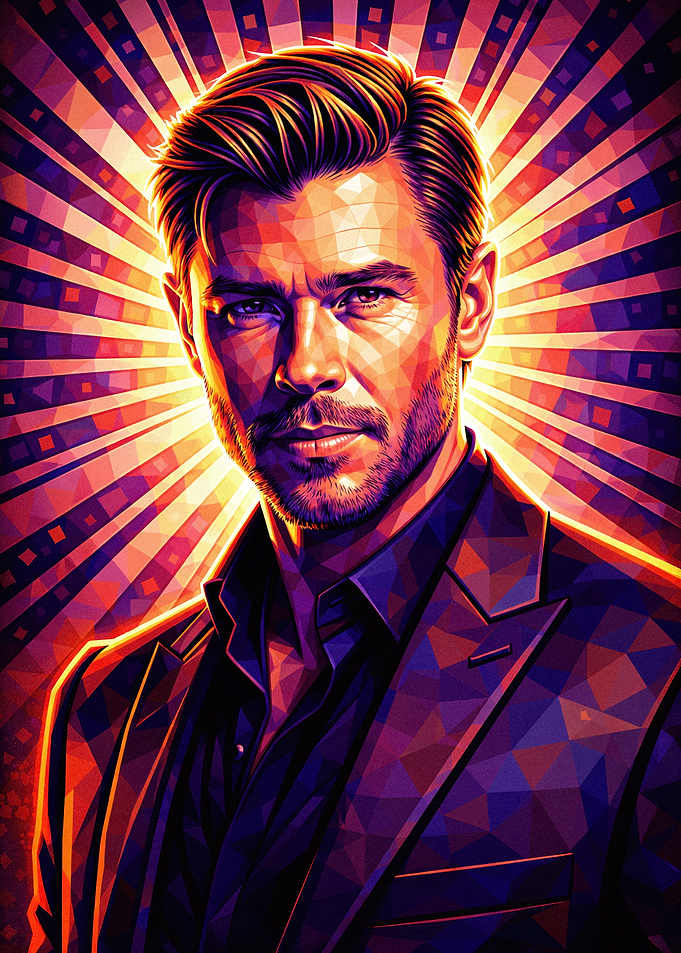 Man in Suit with Radiant Background