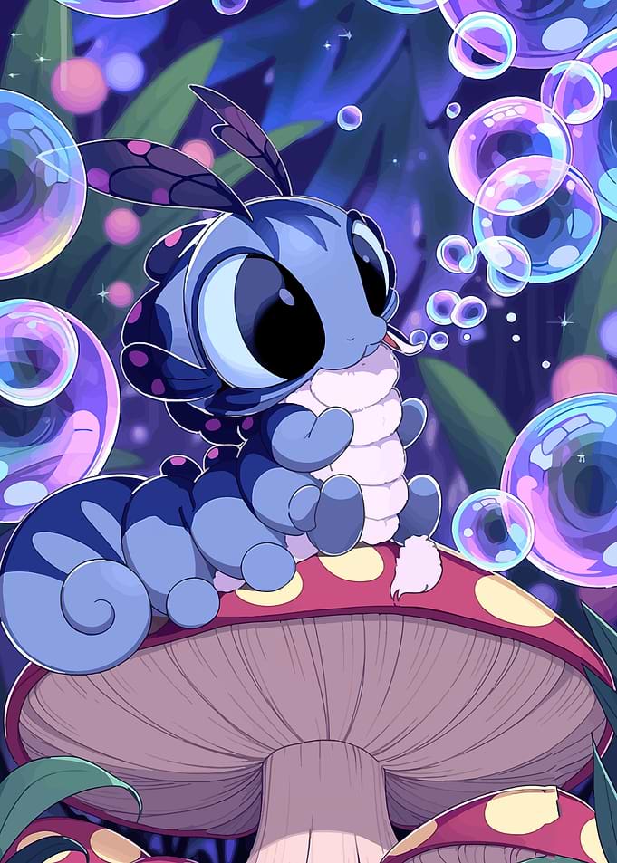 Cute Blue Caterpillar Blowing Bubbles
